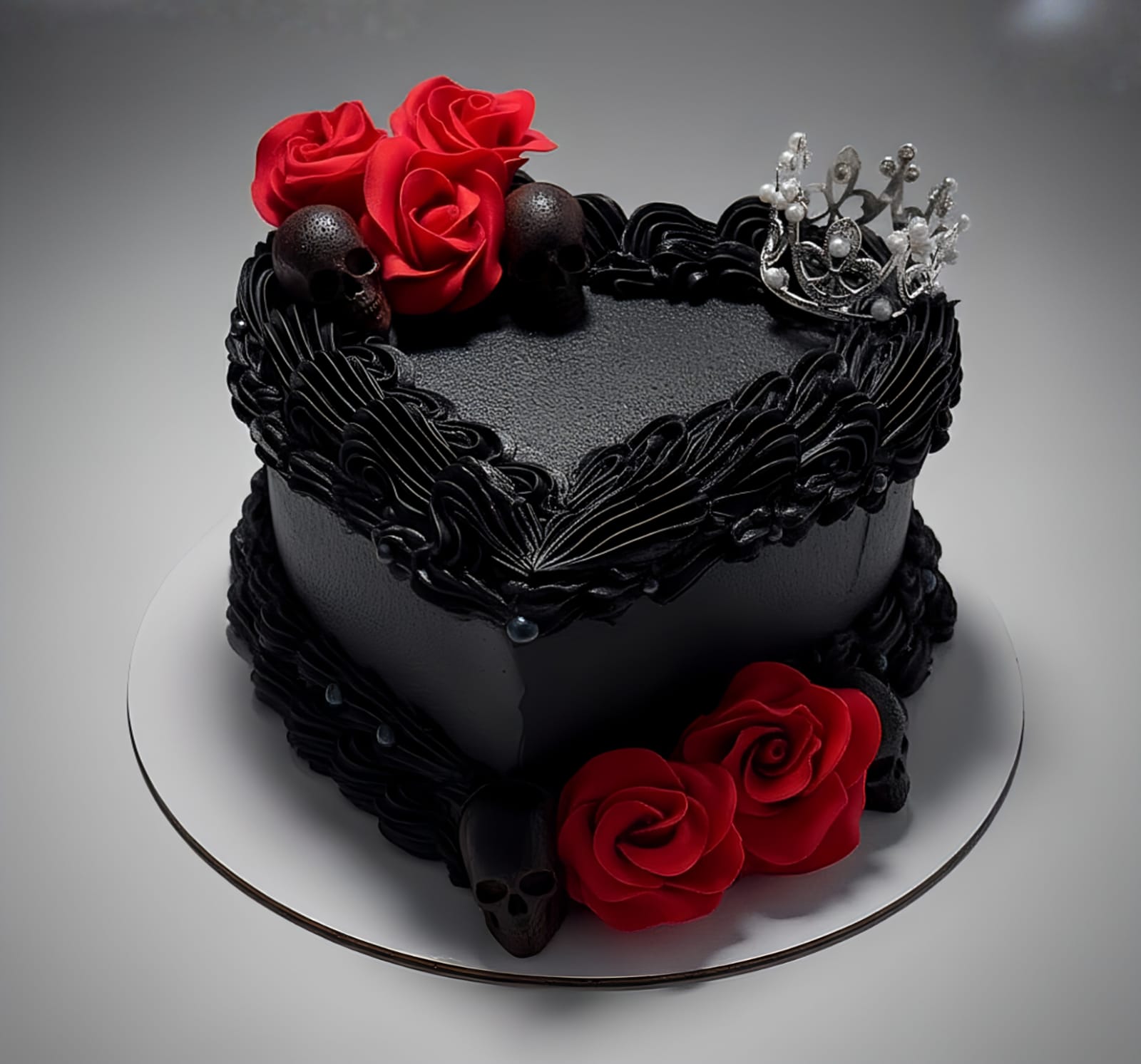 Torta oscura con decoración de esferas doradas